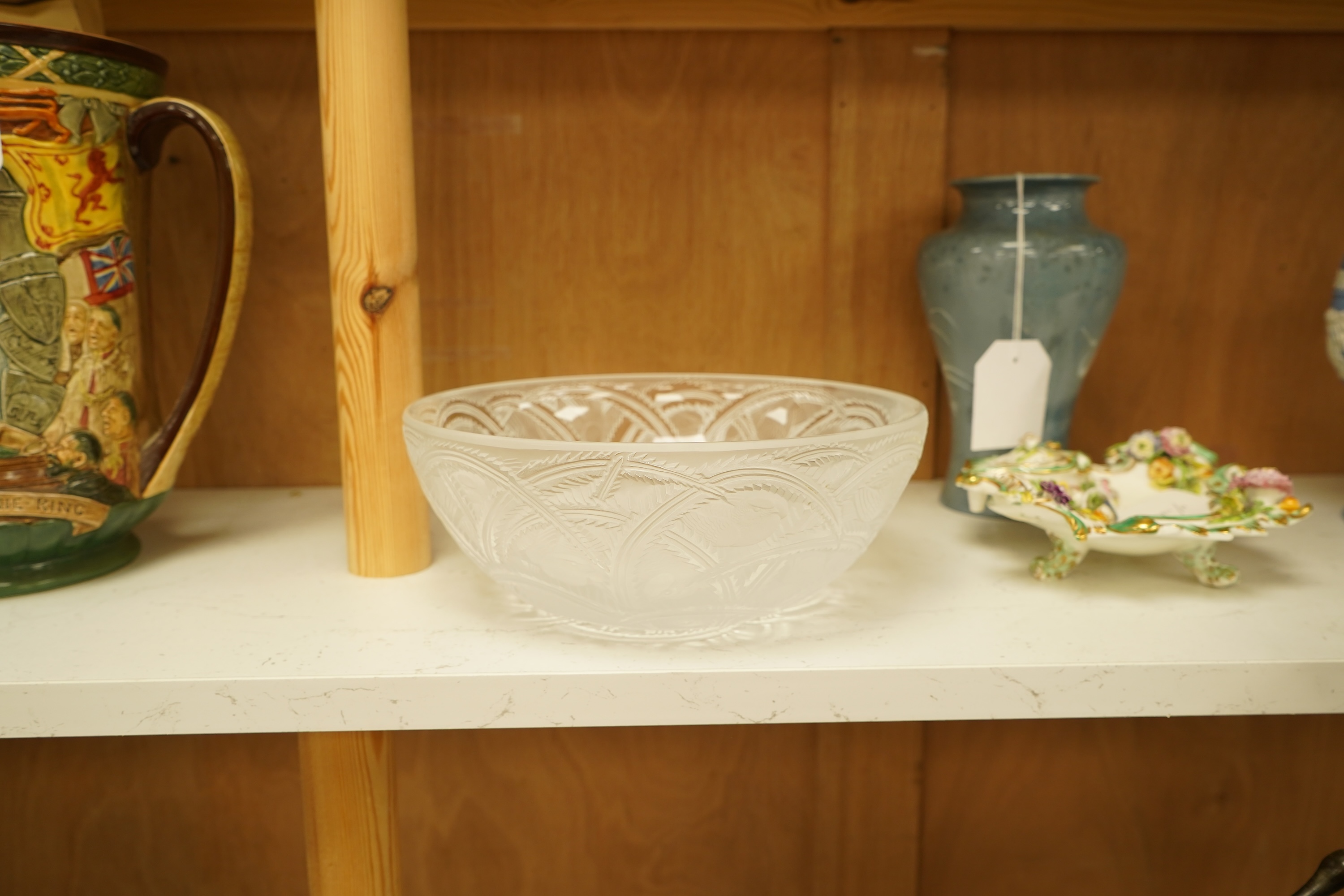 A Lalique glass 'Pinsons' bowl, signed to the base, 23cm high